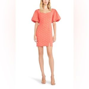 Betsey Johnson Dot Jacquard Puff Sleeve Mini Dress Poppy S